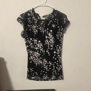 Black Floral Ruffle Sleeve Blouse